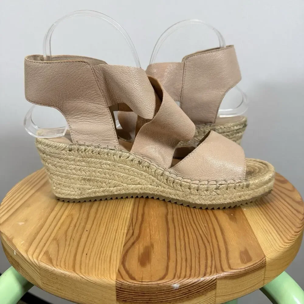 Eileen Fisher Nude Pink Leather Espadrille Wedge Sandals